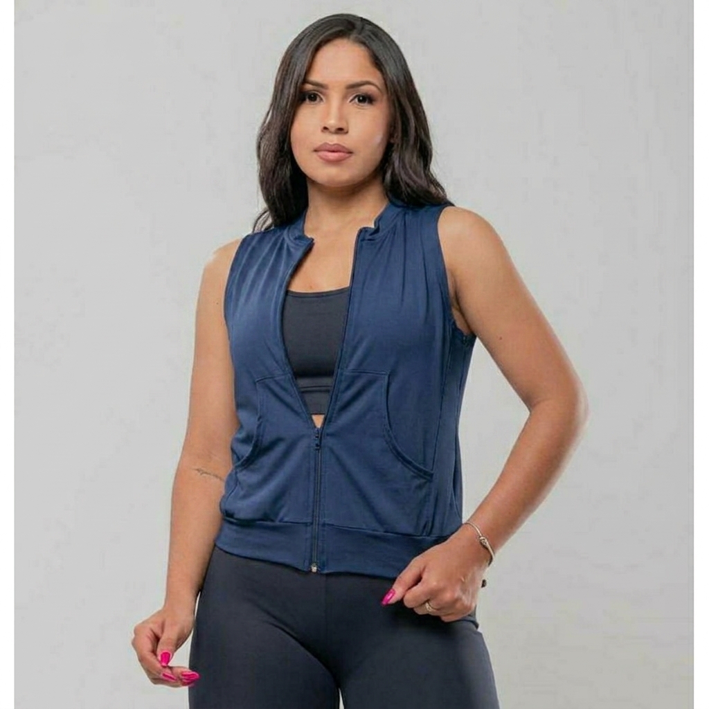 Colete Fitness com Zíper e Bolsos