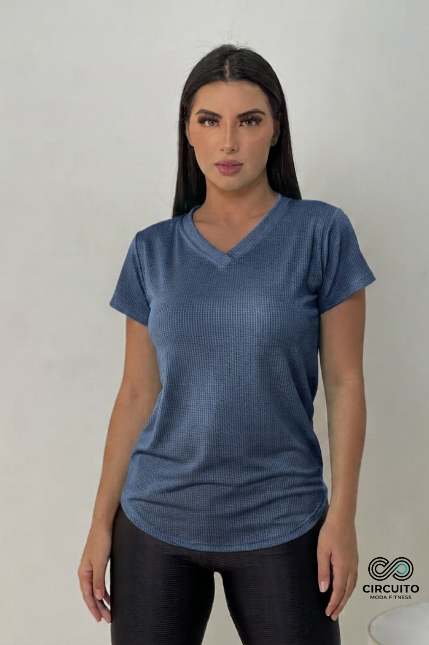Blusa Decote V Waffle Dry-Fit