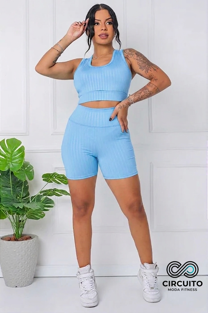 Conjunto Canelado 3D com Cirrê — Shorts + Top